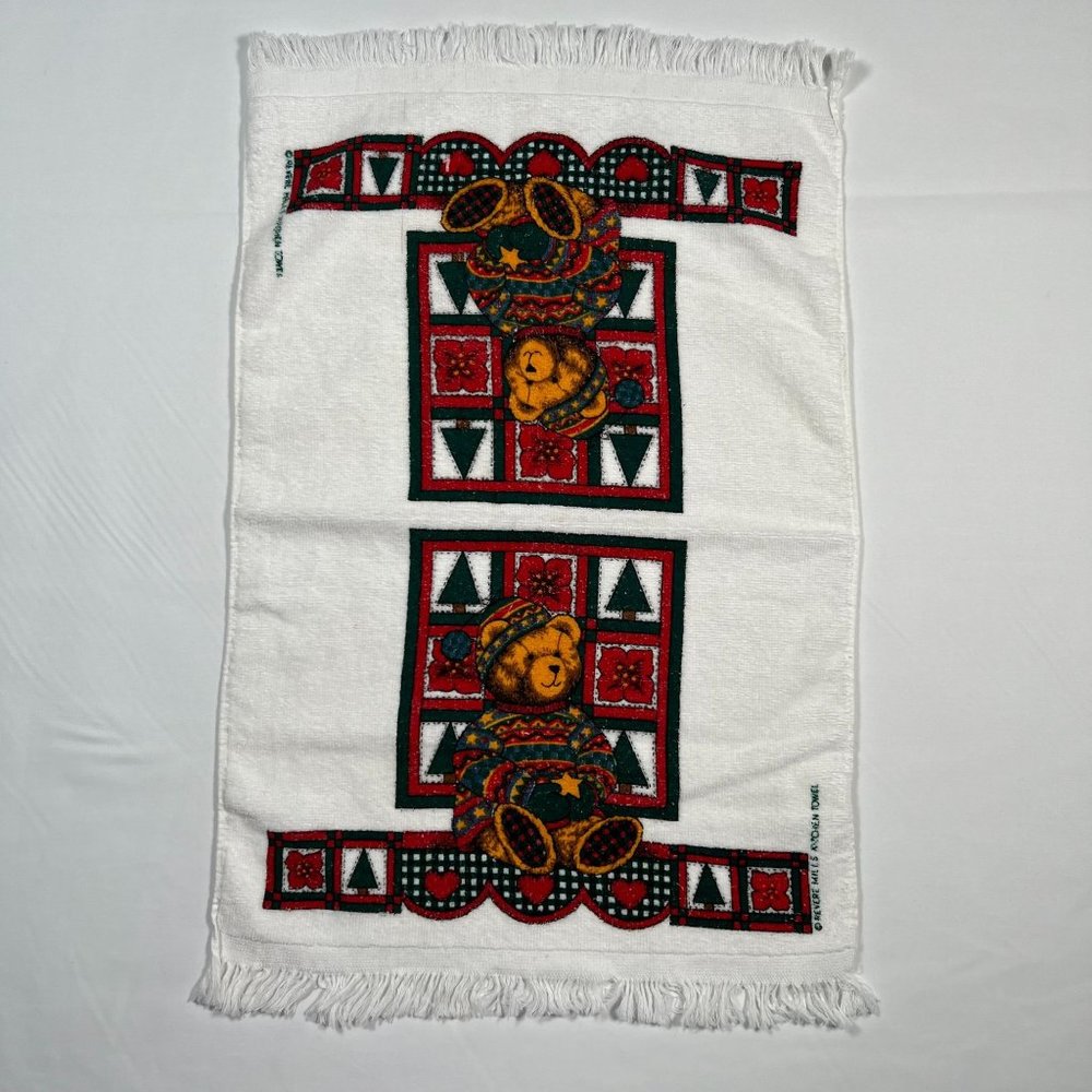 Revere Mills Teddy Bear Christmas Towel 14" x 23" Trees Hearts Craft Towel